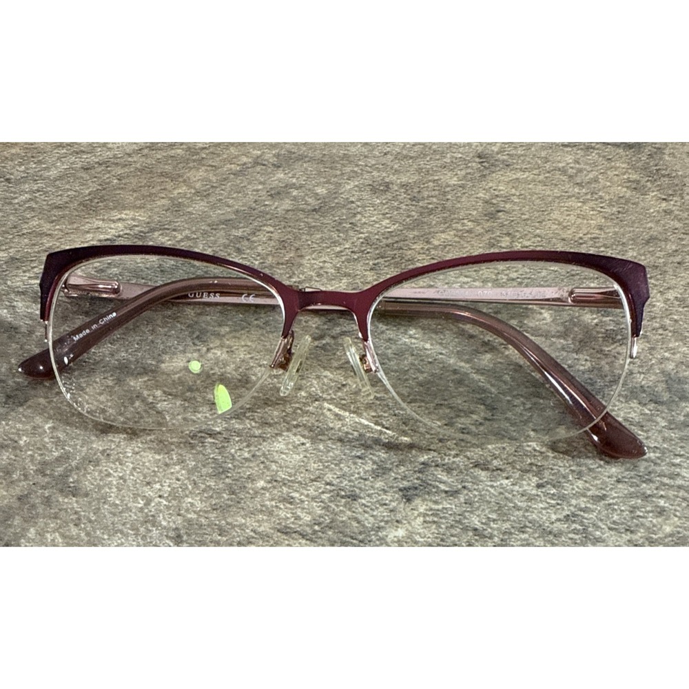 Guess GU2584 070 Half Rim Eyeglasses Frame Matte Bordeaux Cat Eye 51-16-135-35mm